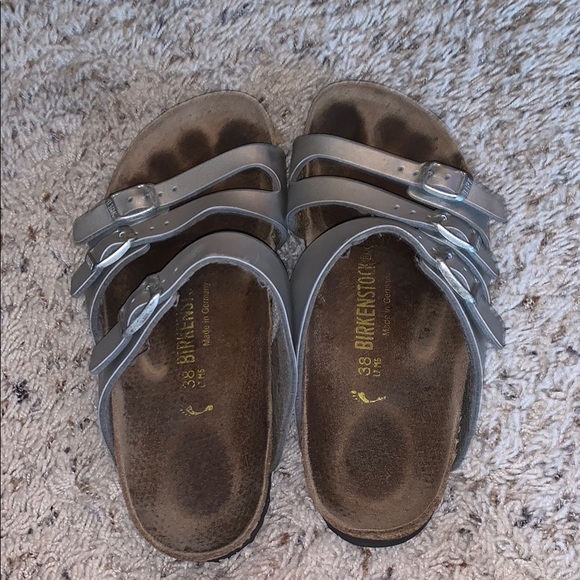 Birkenstock Shoes - Birkenstock Silver Strappy Sandals